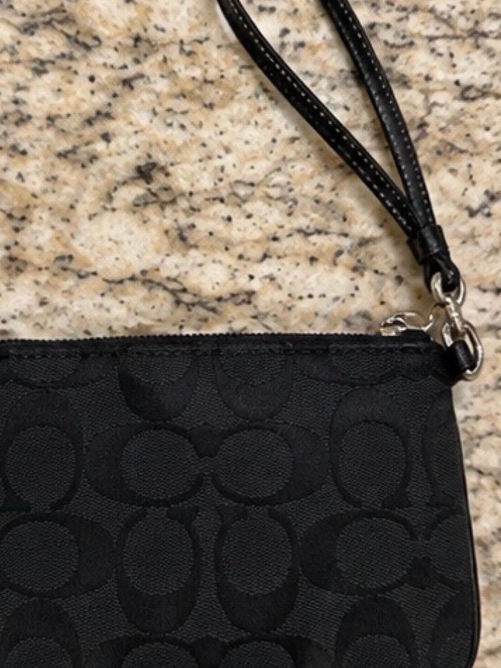 Coach Black Signature Canvas and Leather Wristlet